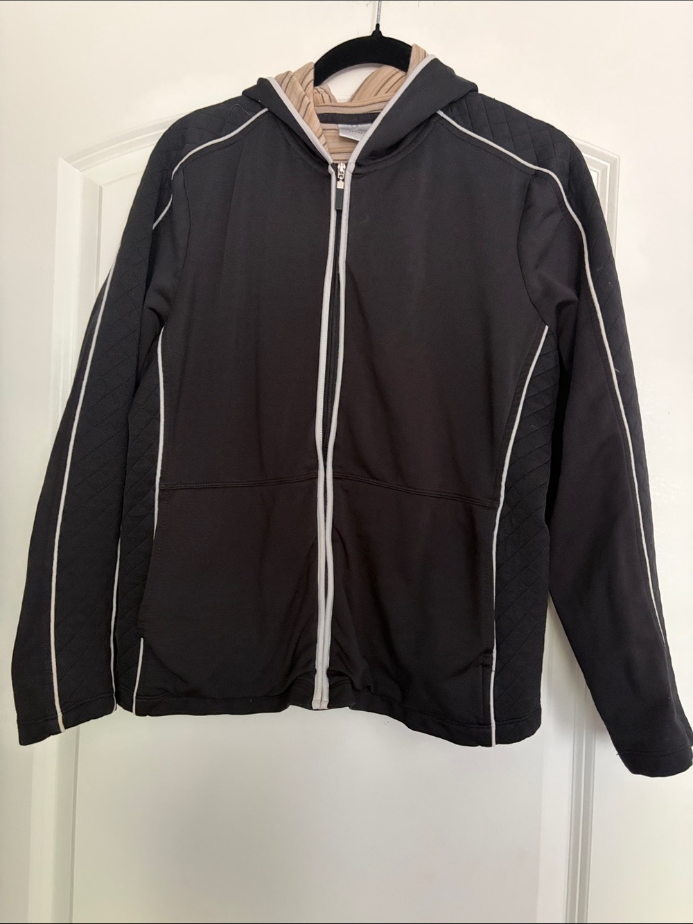 Emma James Black Zip Hoodie with Cream Trim